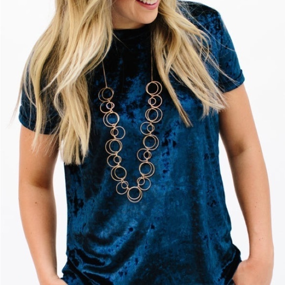 Sign Here Signature Blue Crushed Velvet Crew Neck Short Sleeve Oversized Tee XS - Picture 11 of 11